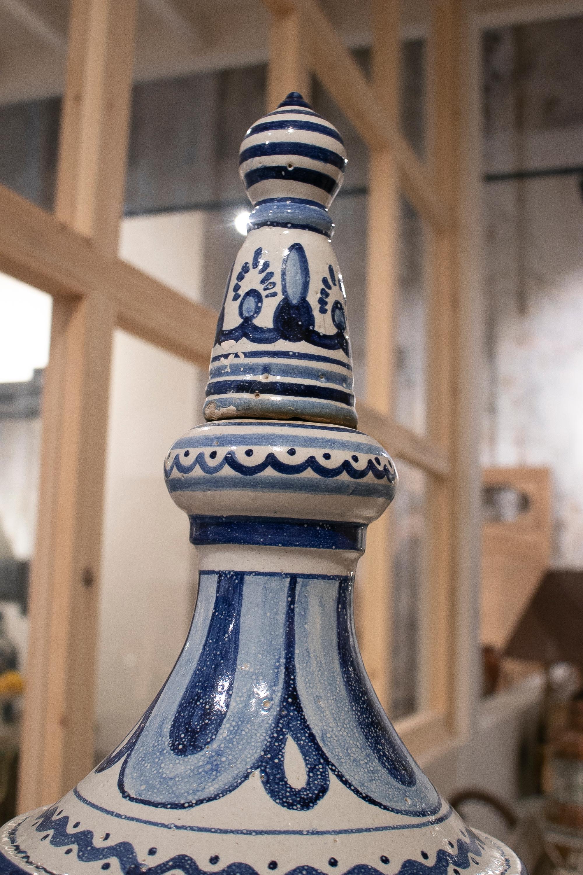 Hand-Painted 1950s Spanish Andalusian Two-Colour Glazed Ceramic Finial