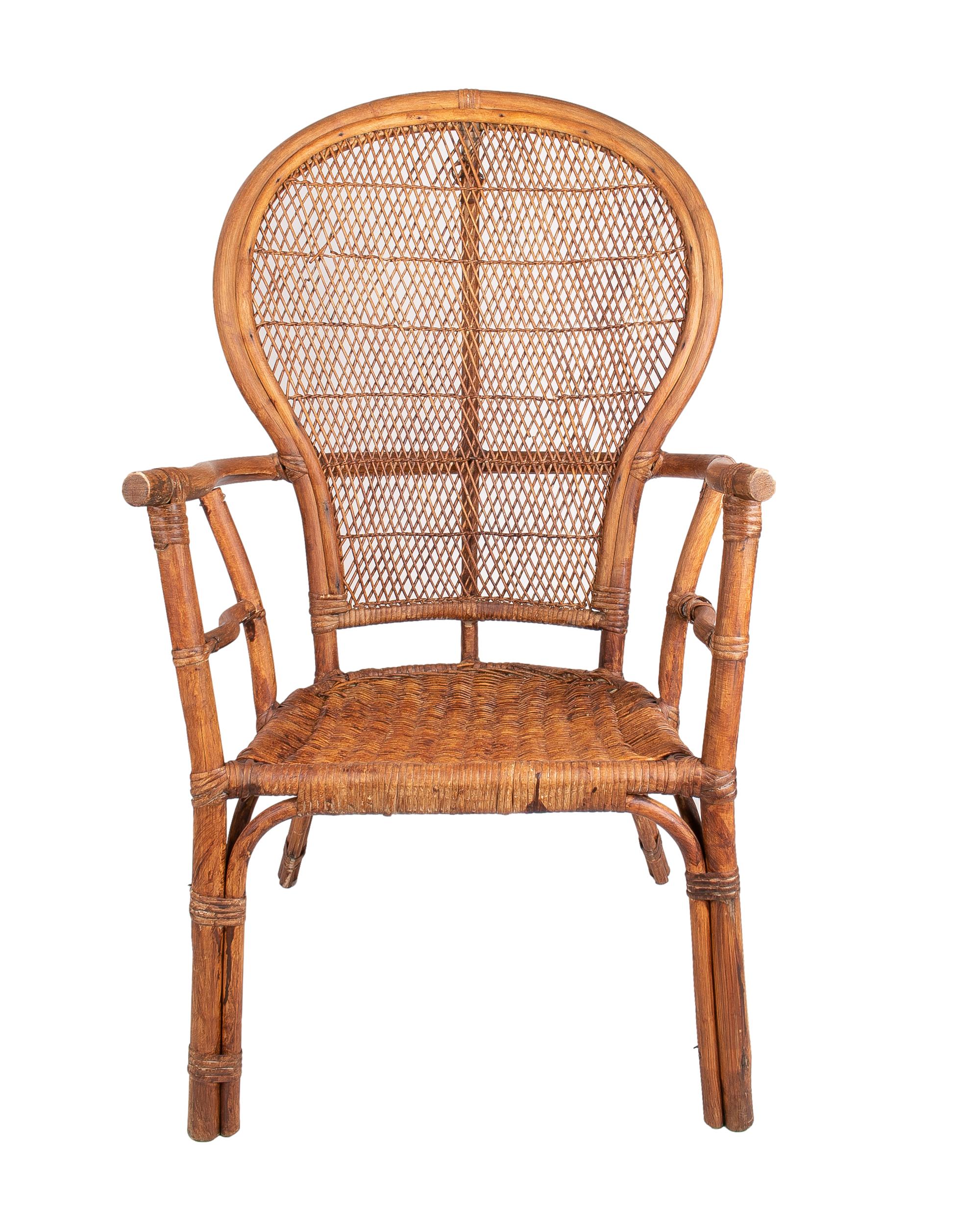 Vintage 1950s Spanish bamboo armchair.
