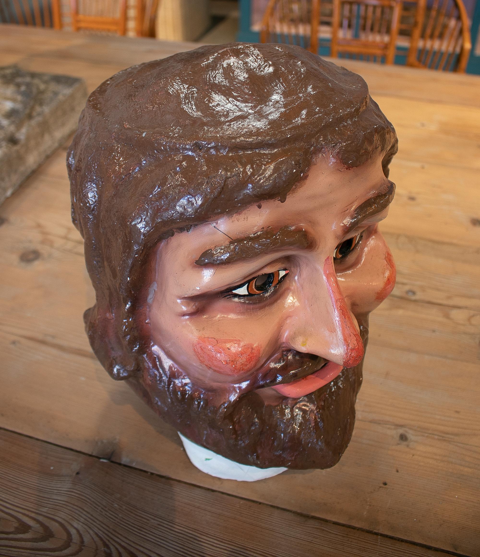 20th Century 1950s Spanish Bearded Man Hand Painted Papier-mâché Festival Mask For Sale