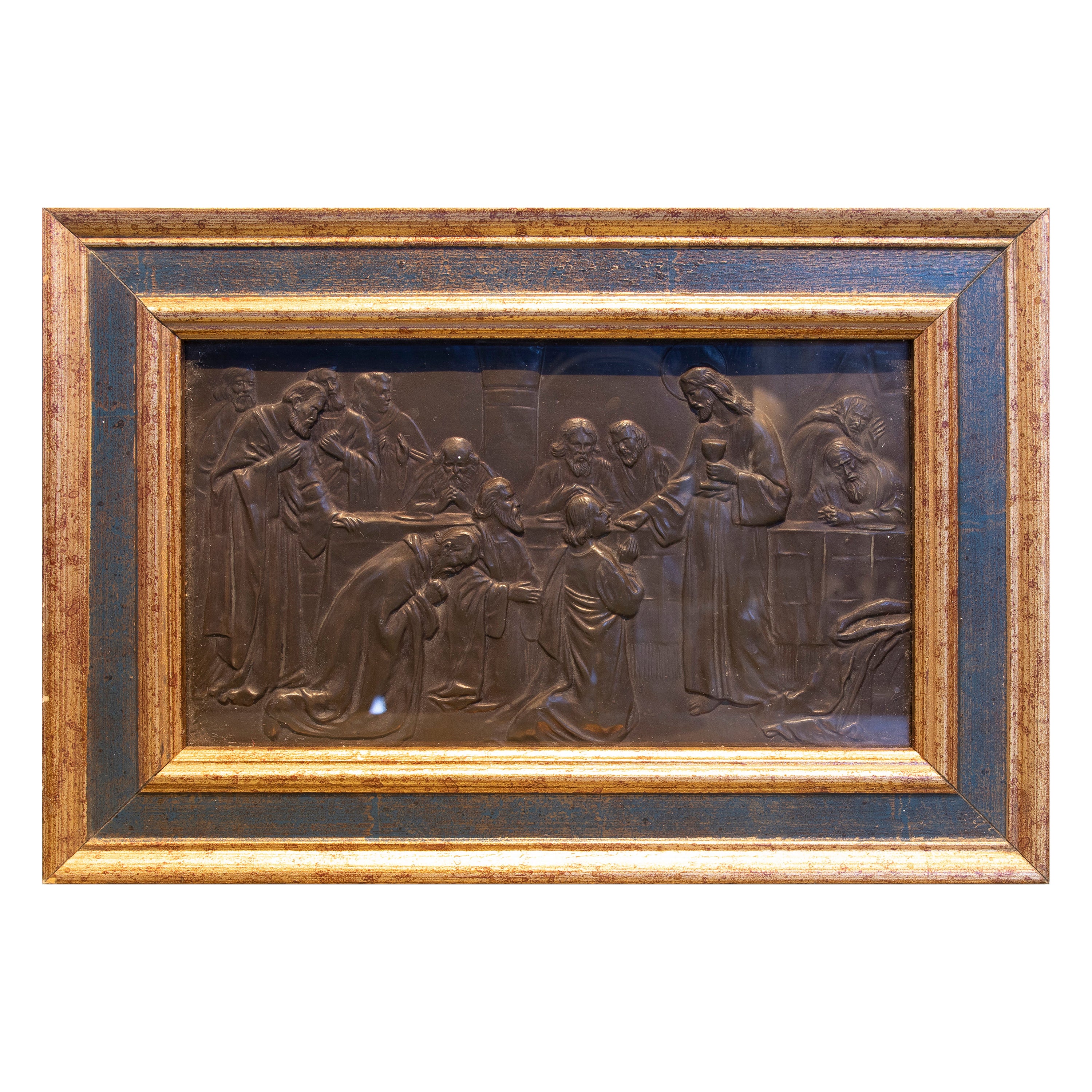 Spanische Messing gerahmte Repouss-Szene der Gebetsszene von Christus, 1950er Jahre