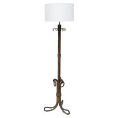 Vintage 1950s Spanish Brutalist Gilt Iron Standard Lamp