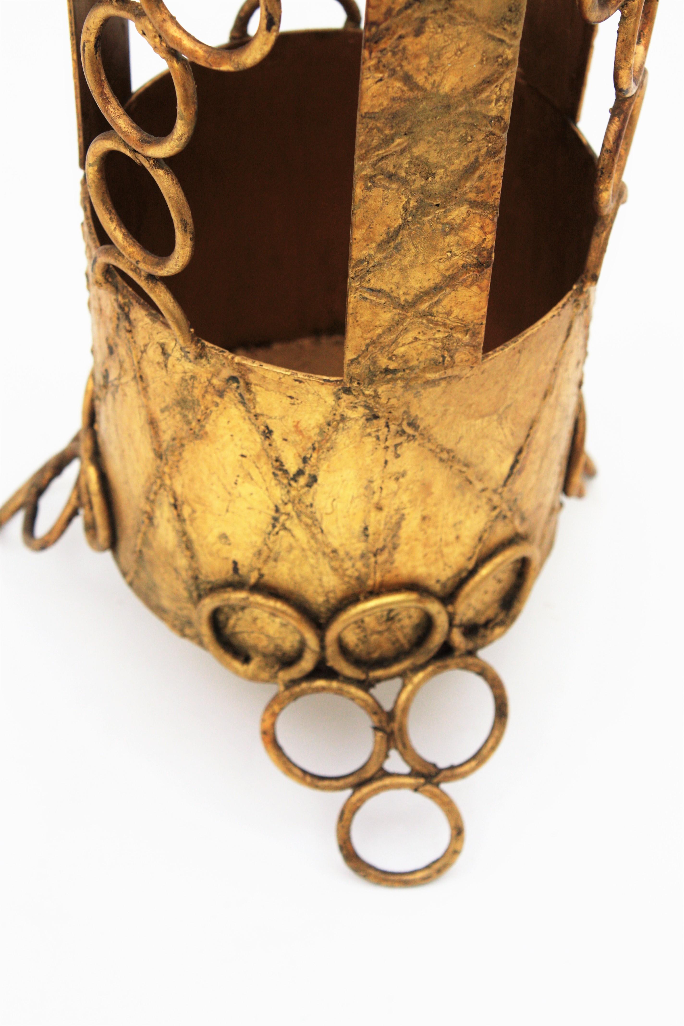 Brutalist Umbrella Stand in Gilt Iron, Spain 1950s For Sale 2