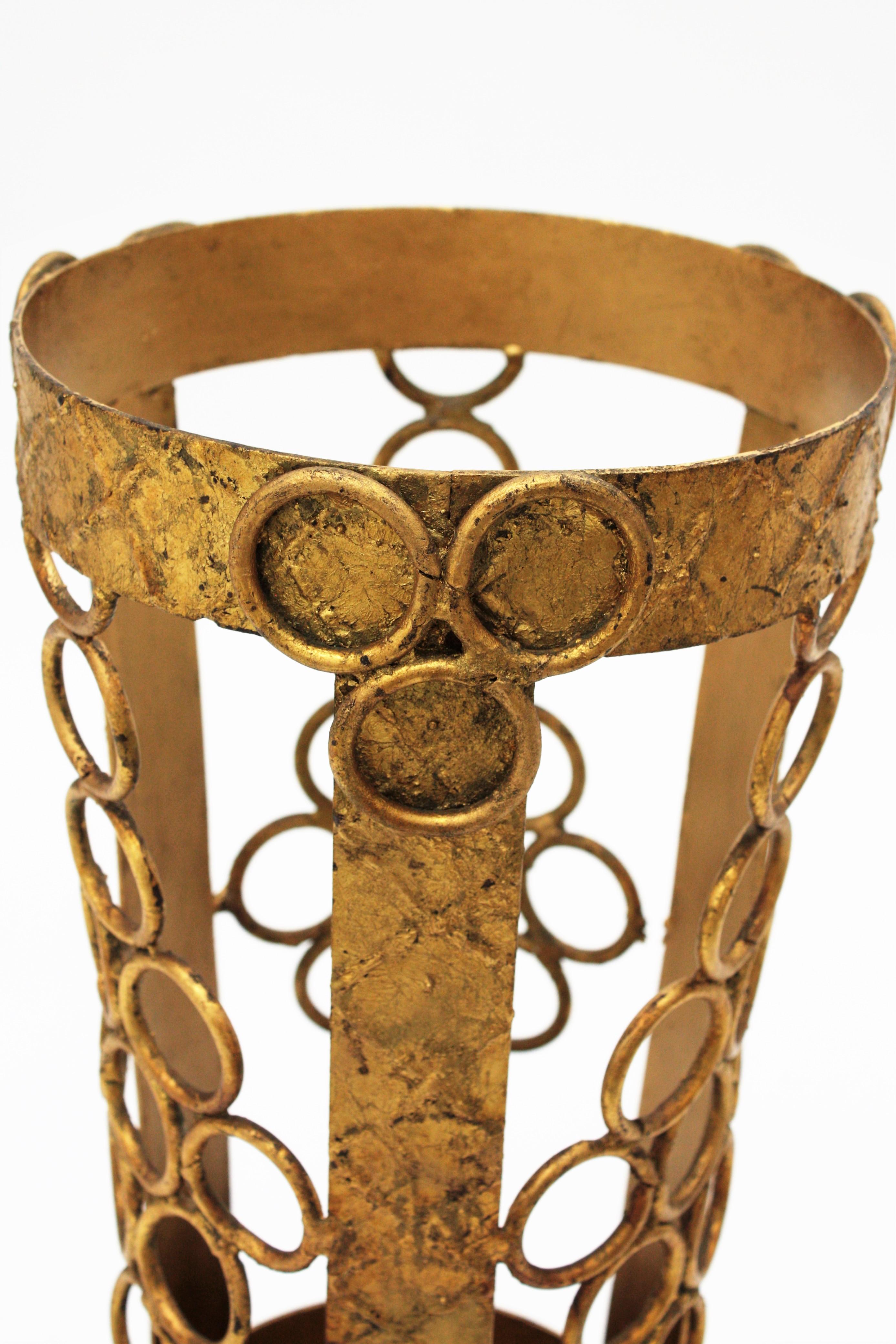 Brutalist Umbrella Stand in Gilt Iron, Spain 1950s For Sale 3
