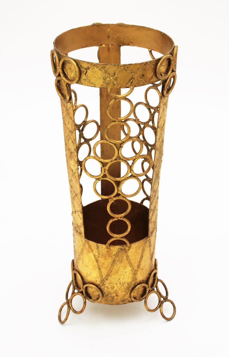 1950s Spanish Brutalist Midcentury Gold Gilt Iron Hand Hammered