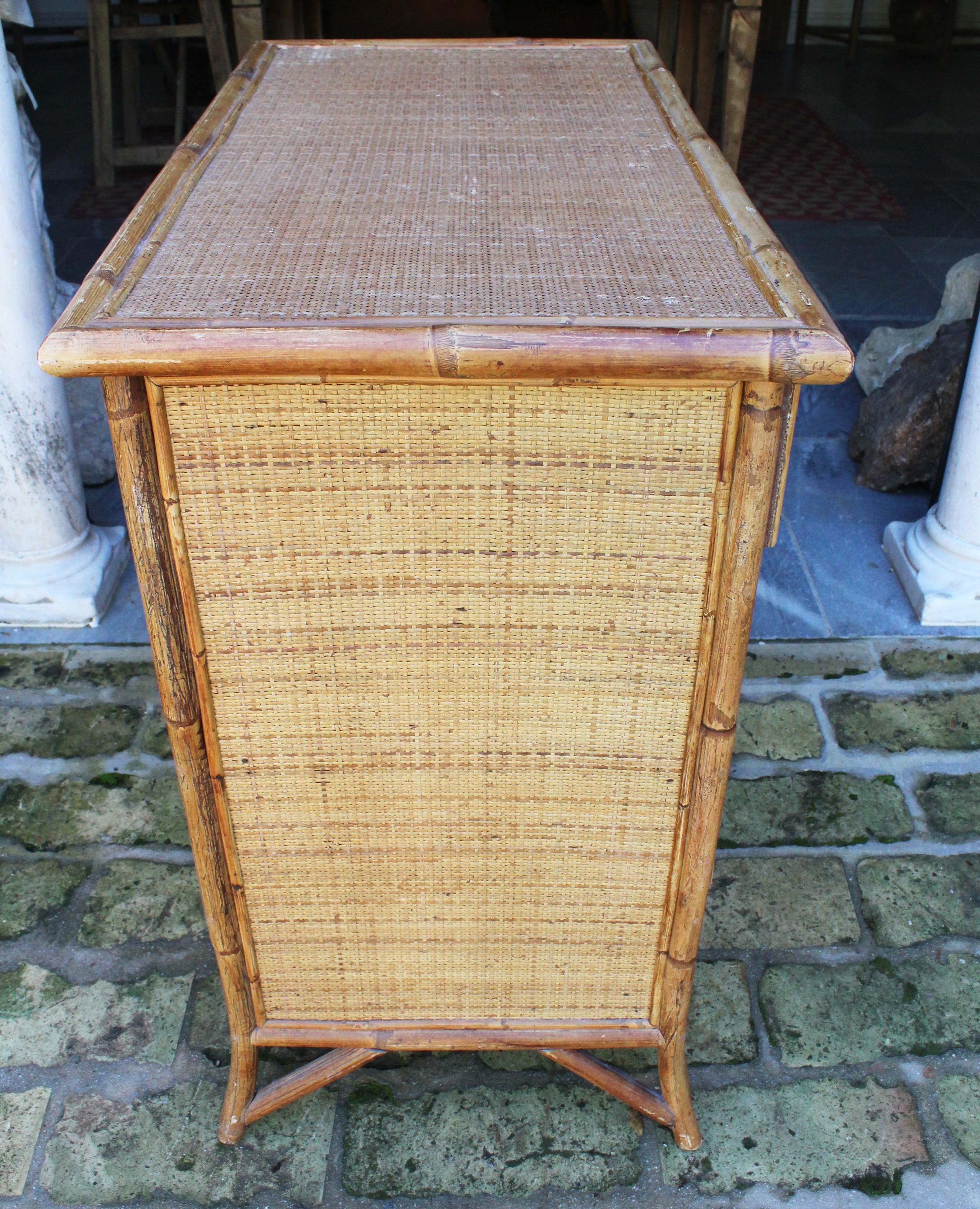 1950s Spanish Cane and Lazed Wicker Chest of Drawers 3