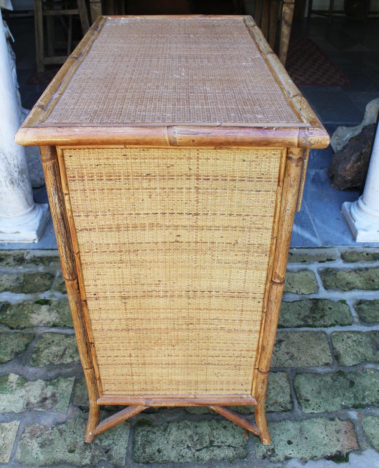 1950s Spanish Cane and Lazed Wicker Chest of Drawers For Sale at 1stDibs