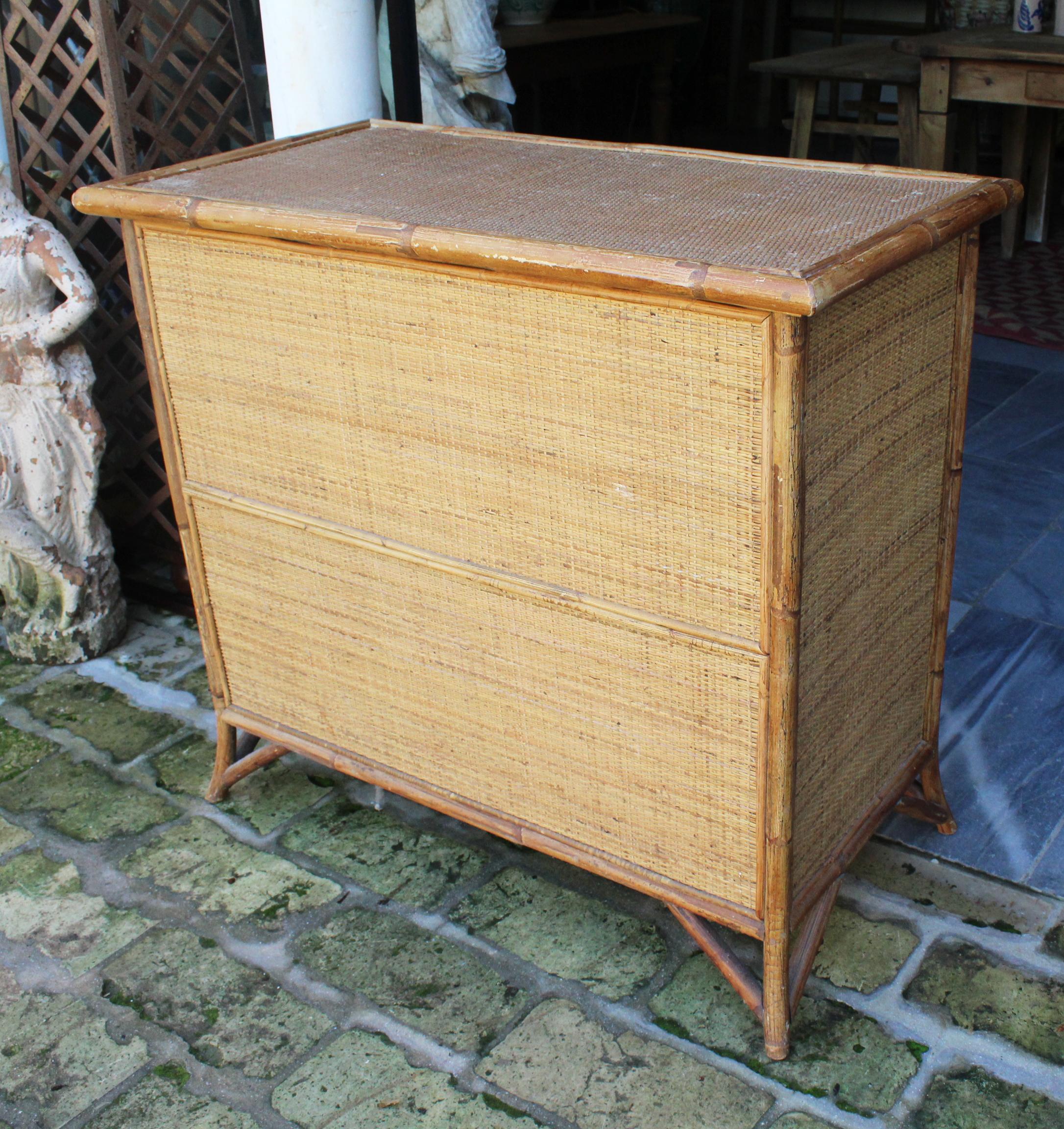 1950s Spanish Cane and Lazed Wicker Chest of Drawers 5
