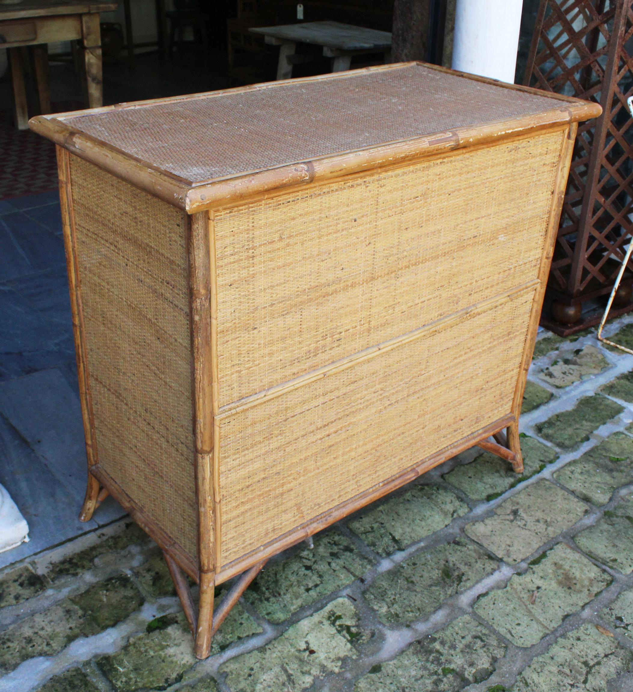 1950s Spanish Cane and Lazed Wicker Chest of Drawers 6