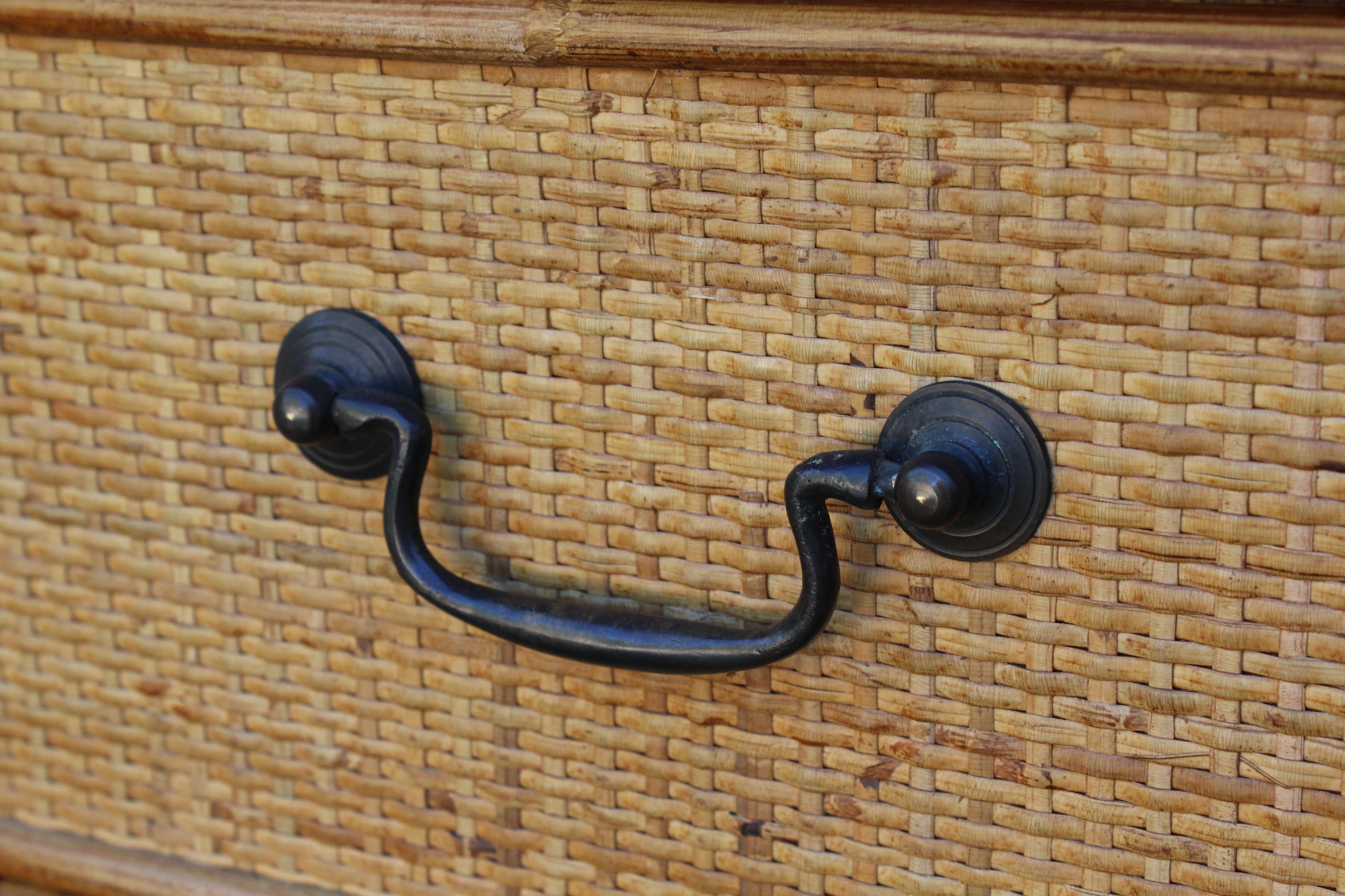 20th Century 1950s Spanish Cane and Lazed Wicker Chest of Drawers