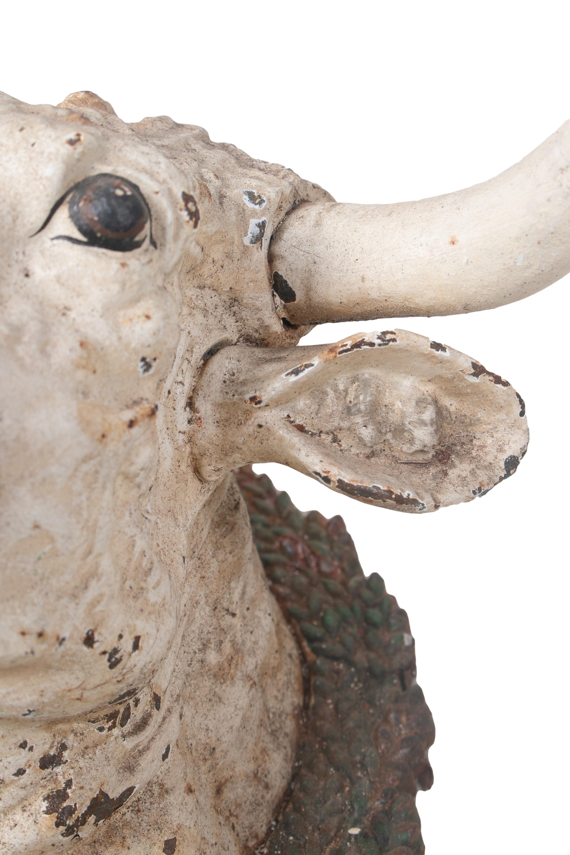 1950s Spanish Cast Iron Hand Painted Bull Head In Good Condition In Marbella, ES