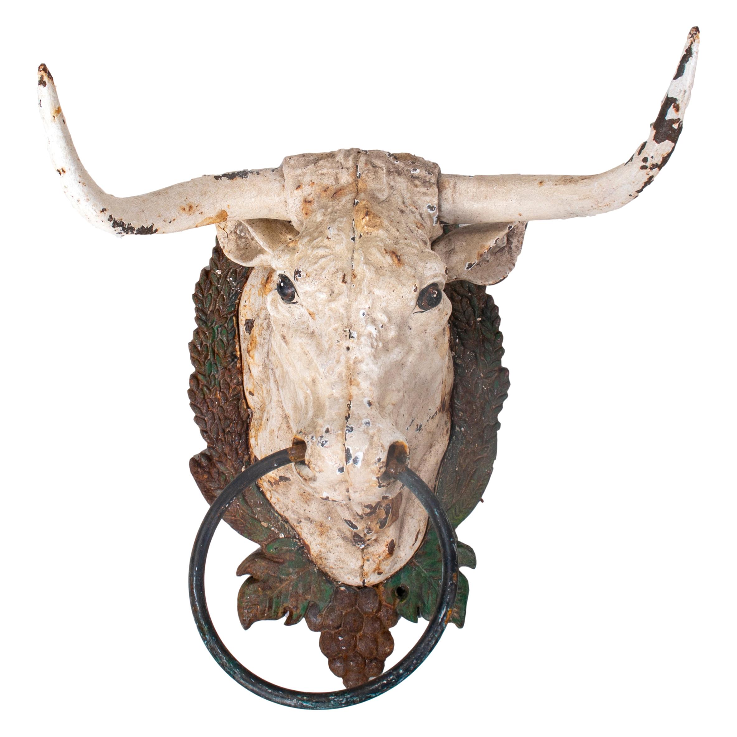 1950s Spanish Cast Iron Hand Painted Bull Head