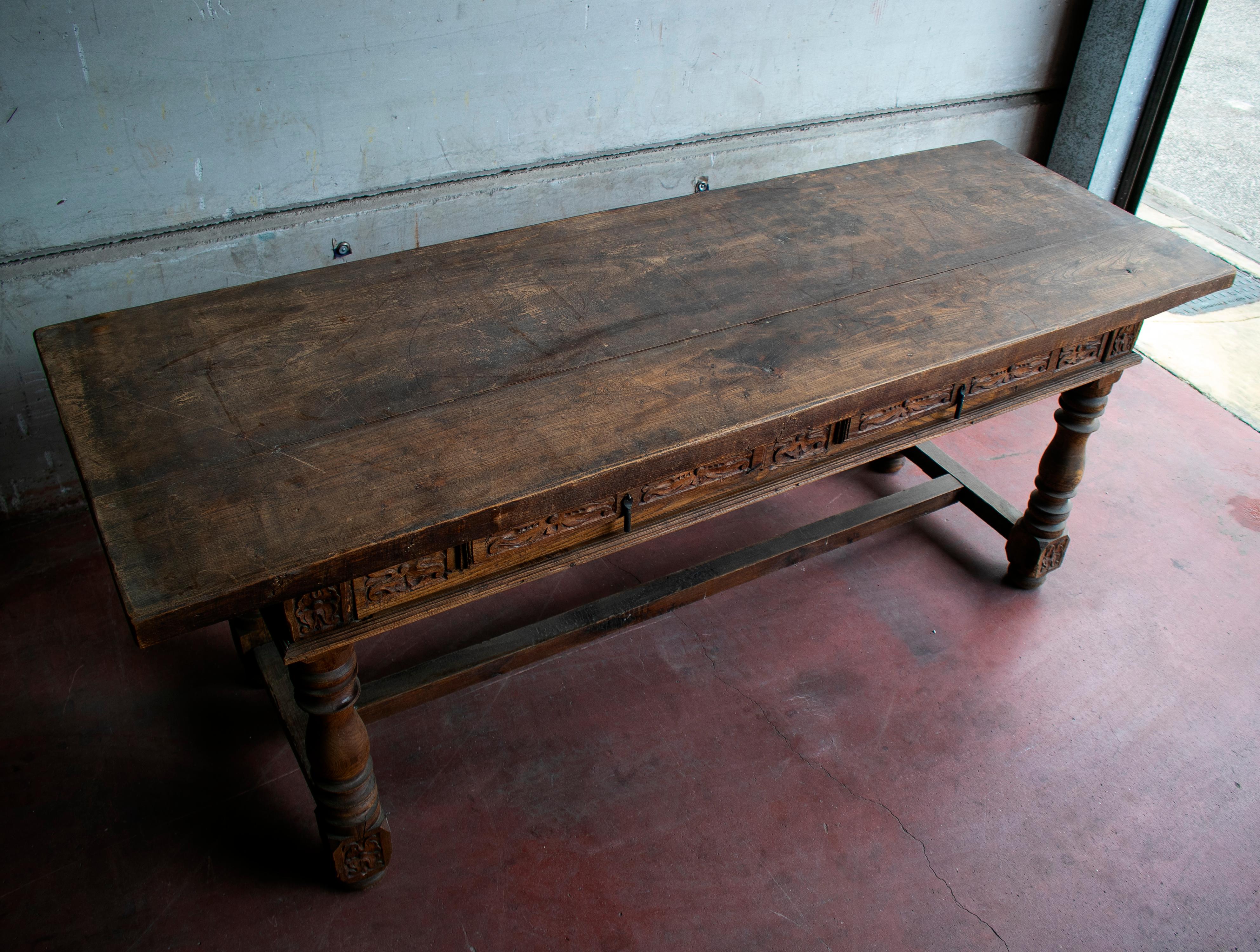 1950s Spanish Castilian Dining Table with Drawers 2