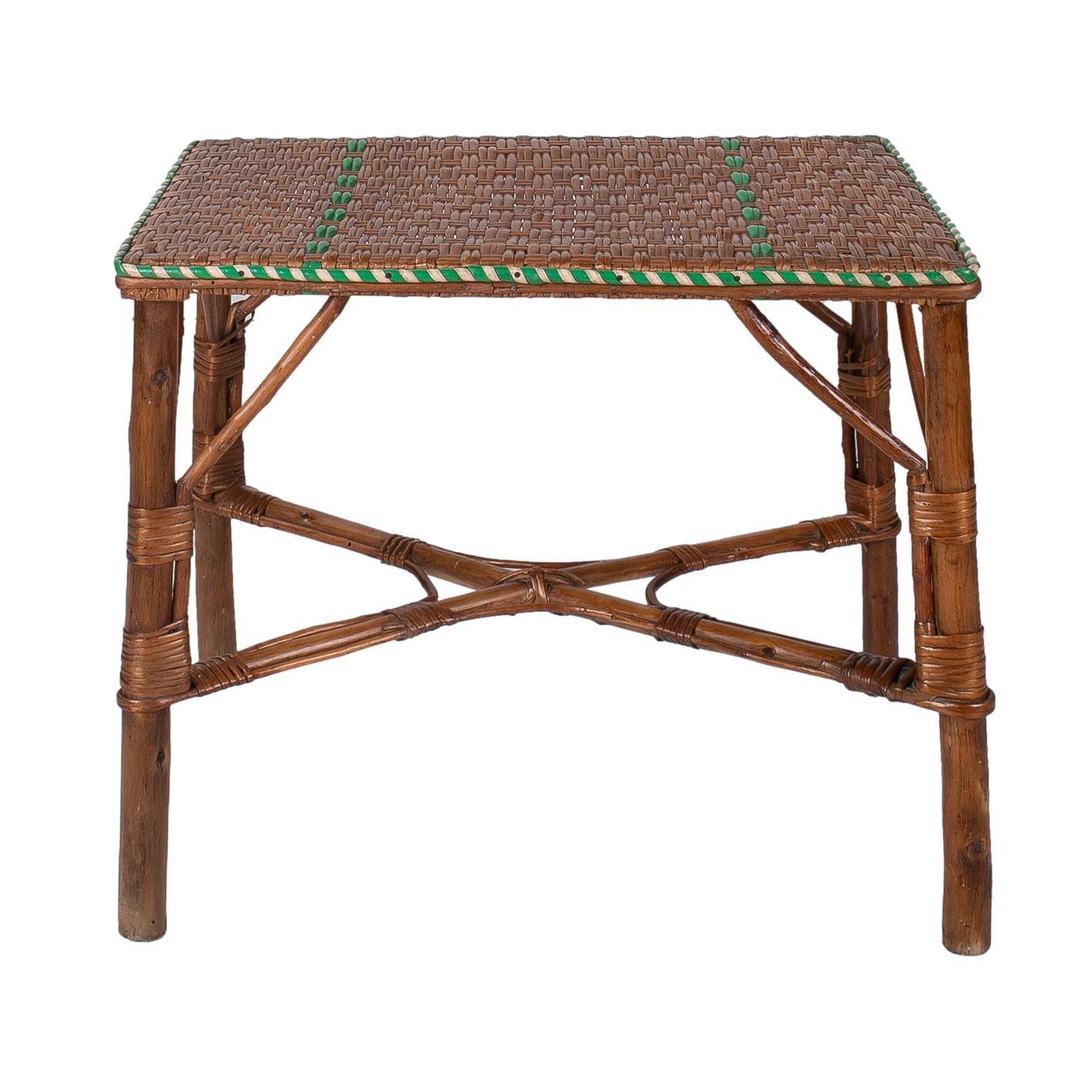 1950s Spanish children's size lace wicker & bamboo table.