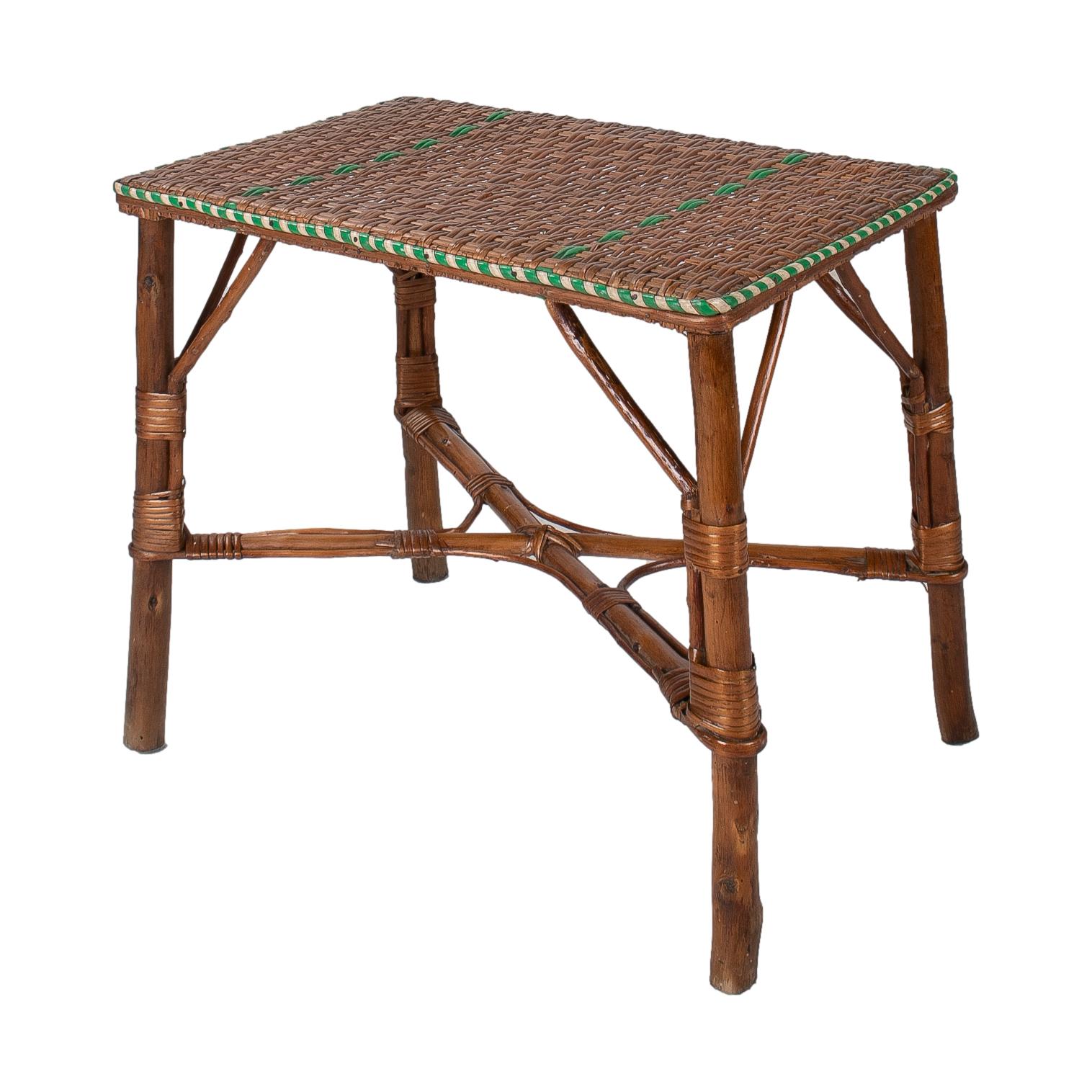 1950s Spanish Children's Size Lace Wicker & Bamboo Table In Good Condition In Marbella, ES