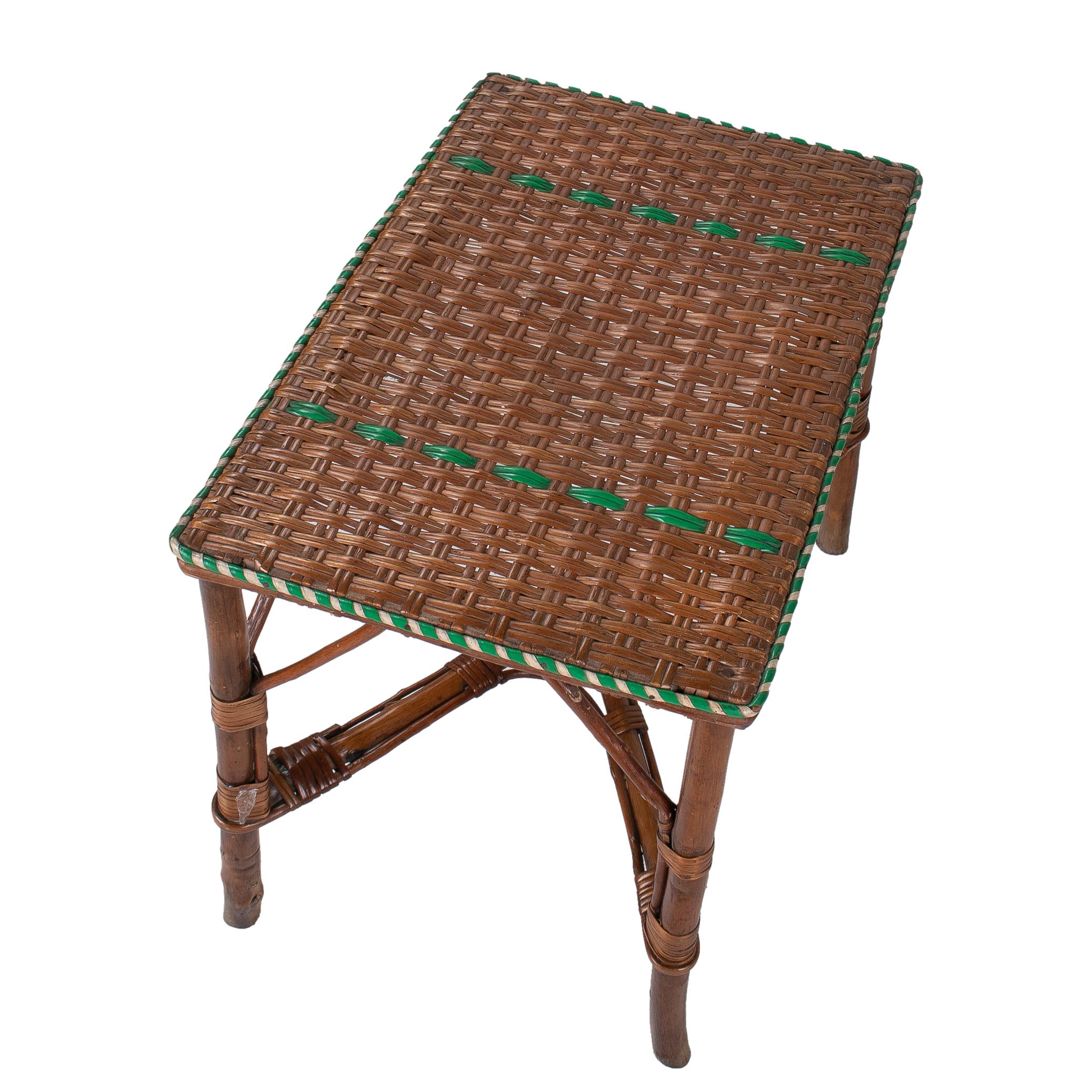 1950s Spanish Children's Size Lace Wicker & Bamboo Table 1
