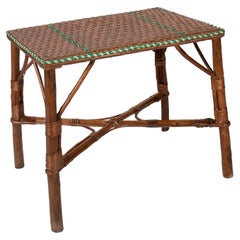 1950s Spanish Children's Size Lace Wicker & Bamboo Table