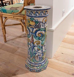 1950s Spanish Classical Talavera Hand Painted Glazed Ceramic Pedestal Plinth