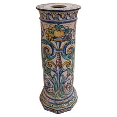 1950s Spanish Classical Talavera Hand Painted Glazed Ceramic Pedestal Plinth