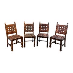 1950s Spanish Colonial Four Woven Leather Chairs Style Luis Barragán Mexico