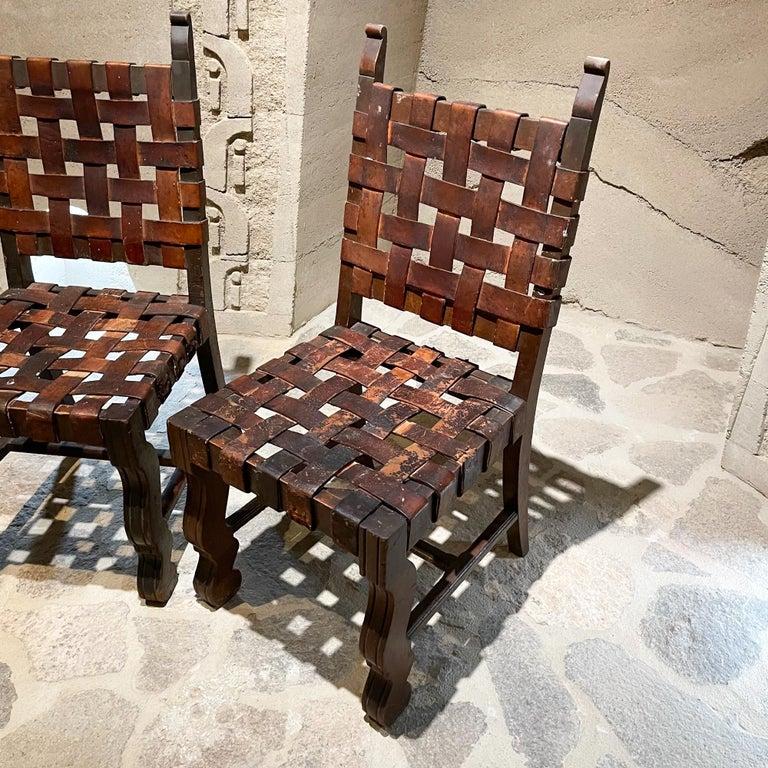1950s Spanish Colonial Four Woven Leather Chairs Style Luis Barragán Mexico For Sale 4