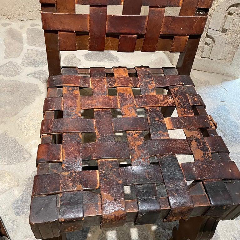 Mid-Century Modern 1950s Spanish Colonial Four Woven Leather Chairs Style Luis Barragán Mexico
