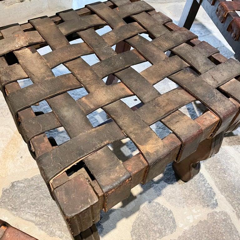 Mexican 1950s Spanish Colonial Four Woven Leather Chairs Style Luis Barragán Mexico For Sale