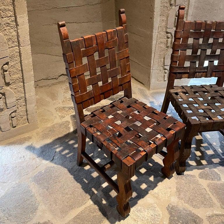 1950s Spanish Colonial Four Woven Leather Chairs Style Luis Barragán Mexico For Sale 1