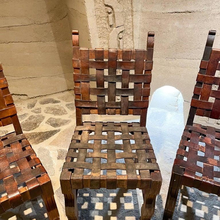 1950s Spanish Colonial Four Woven Leather Chairs Style Luis Barragán Mexico For Sale 2