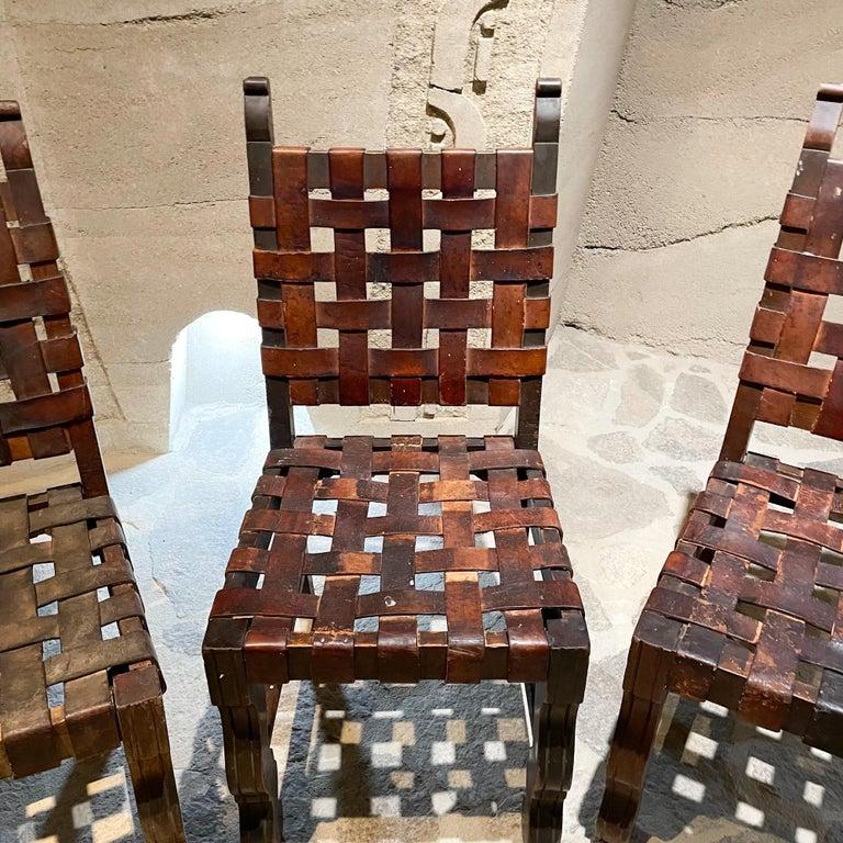 1950s Spanish Colonial Four Woven Leather Chairs Style Luis Barragán Mexico For Sale 3