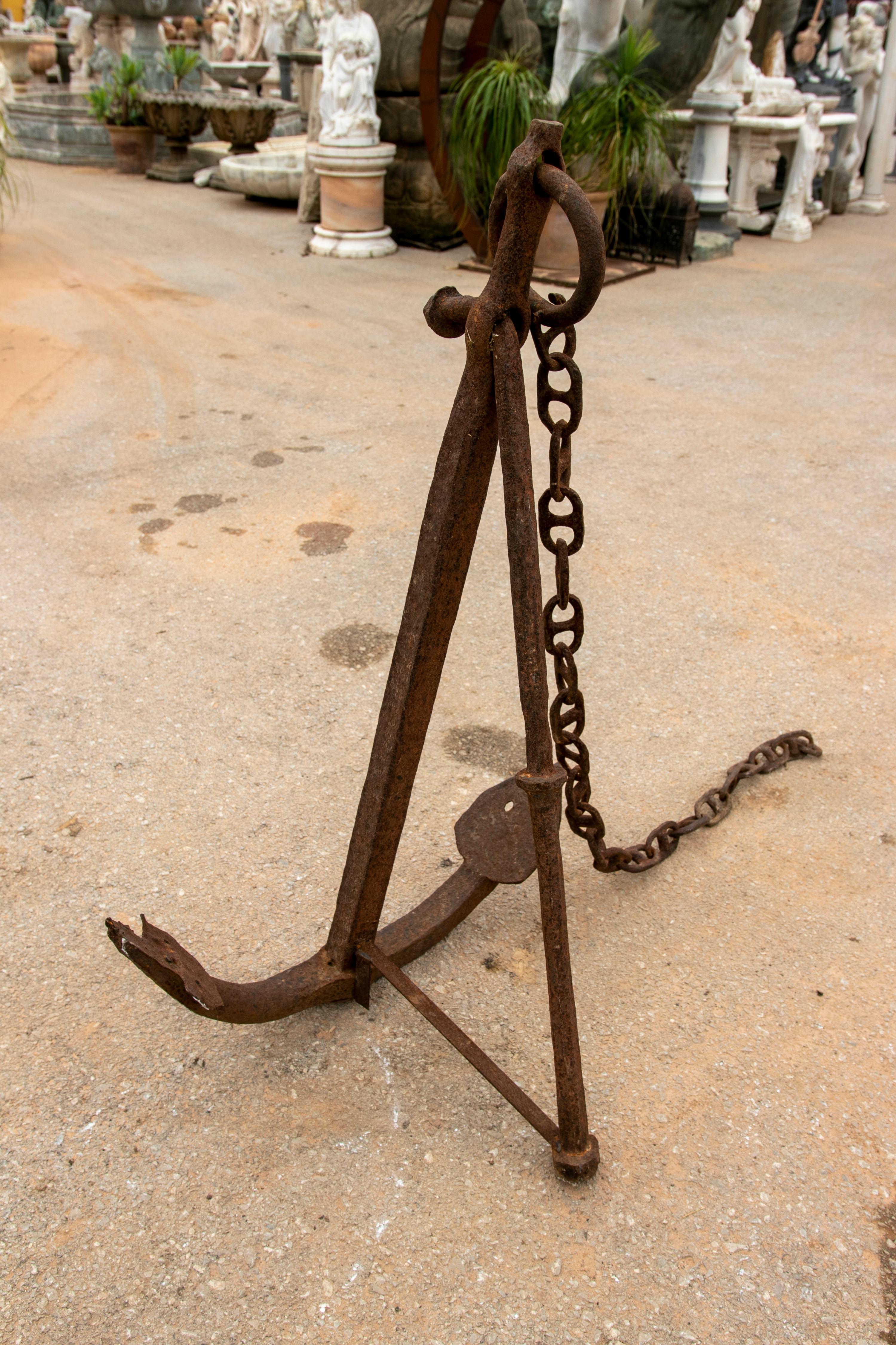 1950s Spanish Complete Handmade Iron Boat Anchor.