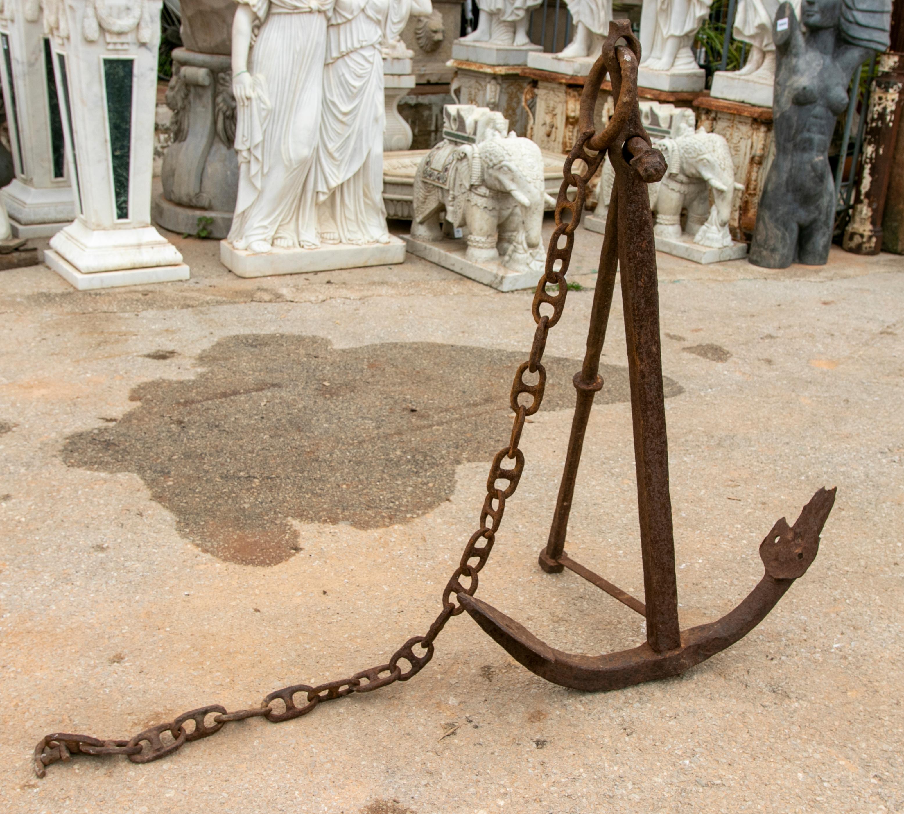 1950s Spanish Complete Handmade Iron Boat Anchor In Good Condition For Sale In Marbella, ES