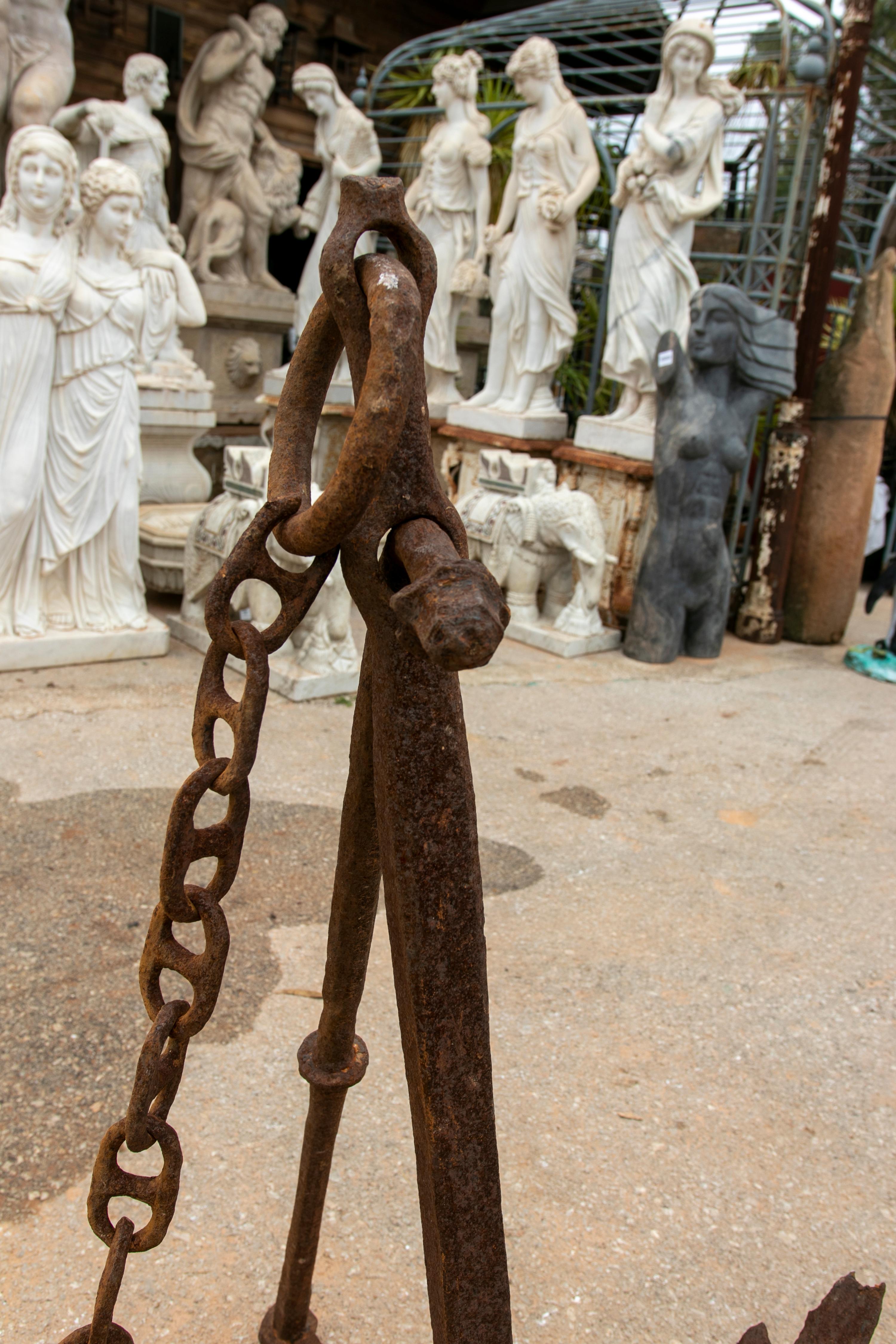 20th Century 1950s Spanish Complete Handmade Iron Boat Anchor For Sale