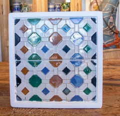 1950s Spanish Decorative Tile Framed in Wood in Different Colours