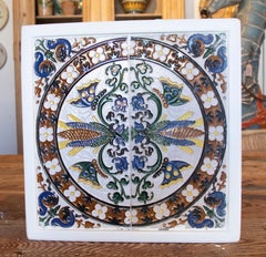 1950s Spanish Decorative Tile Framed in Wood in Different Colours