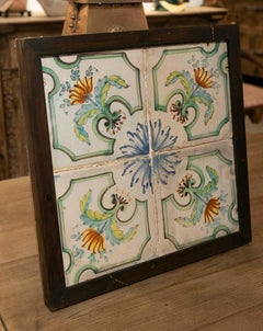 1950s Spanish Decorative Tile Framed in Wood in Different Colours