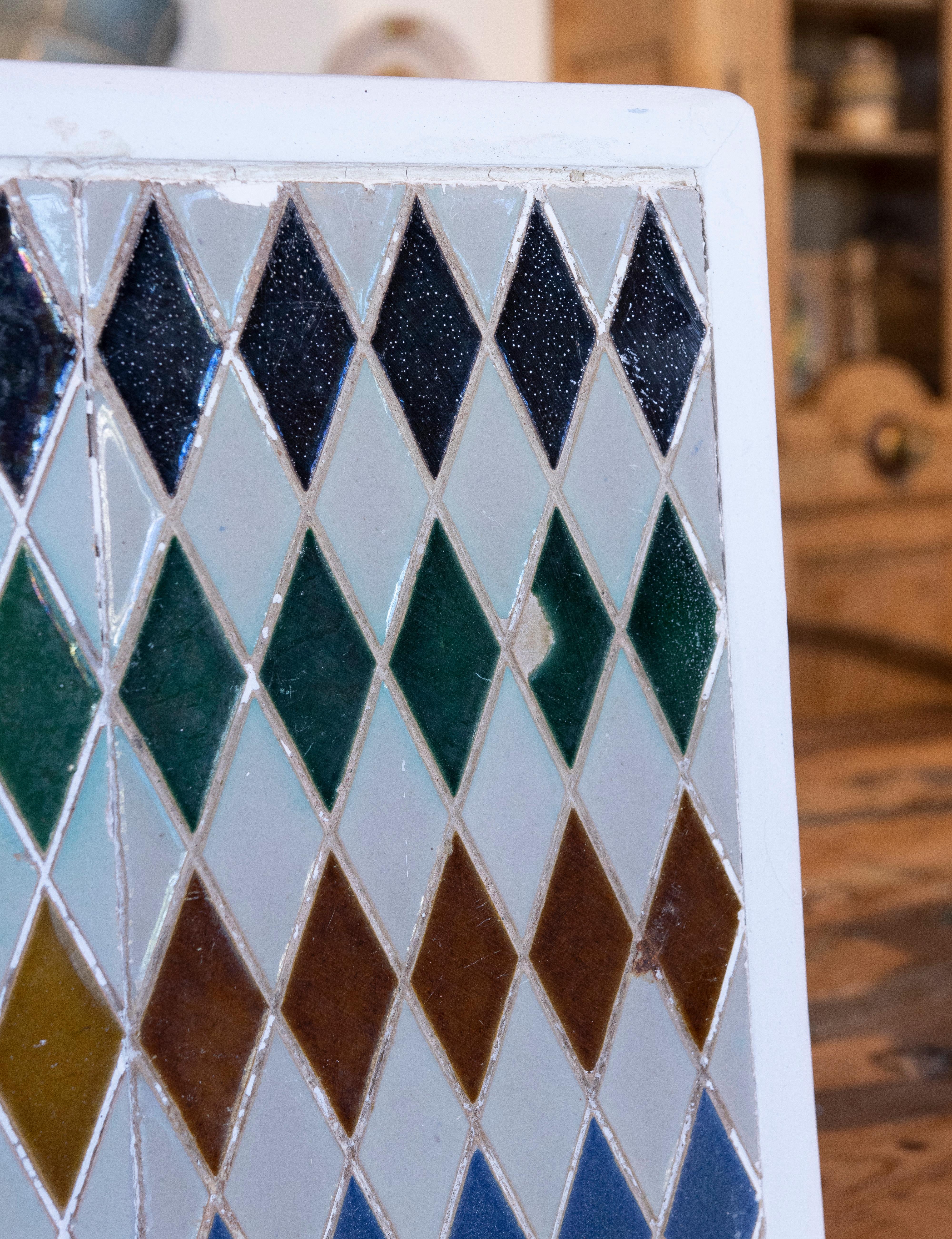 Ceramic 1950s Spanish Decorative Tile Framed in Wood in Different Colours For Sale