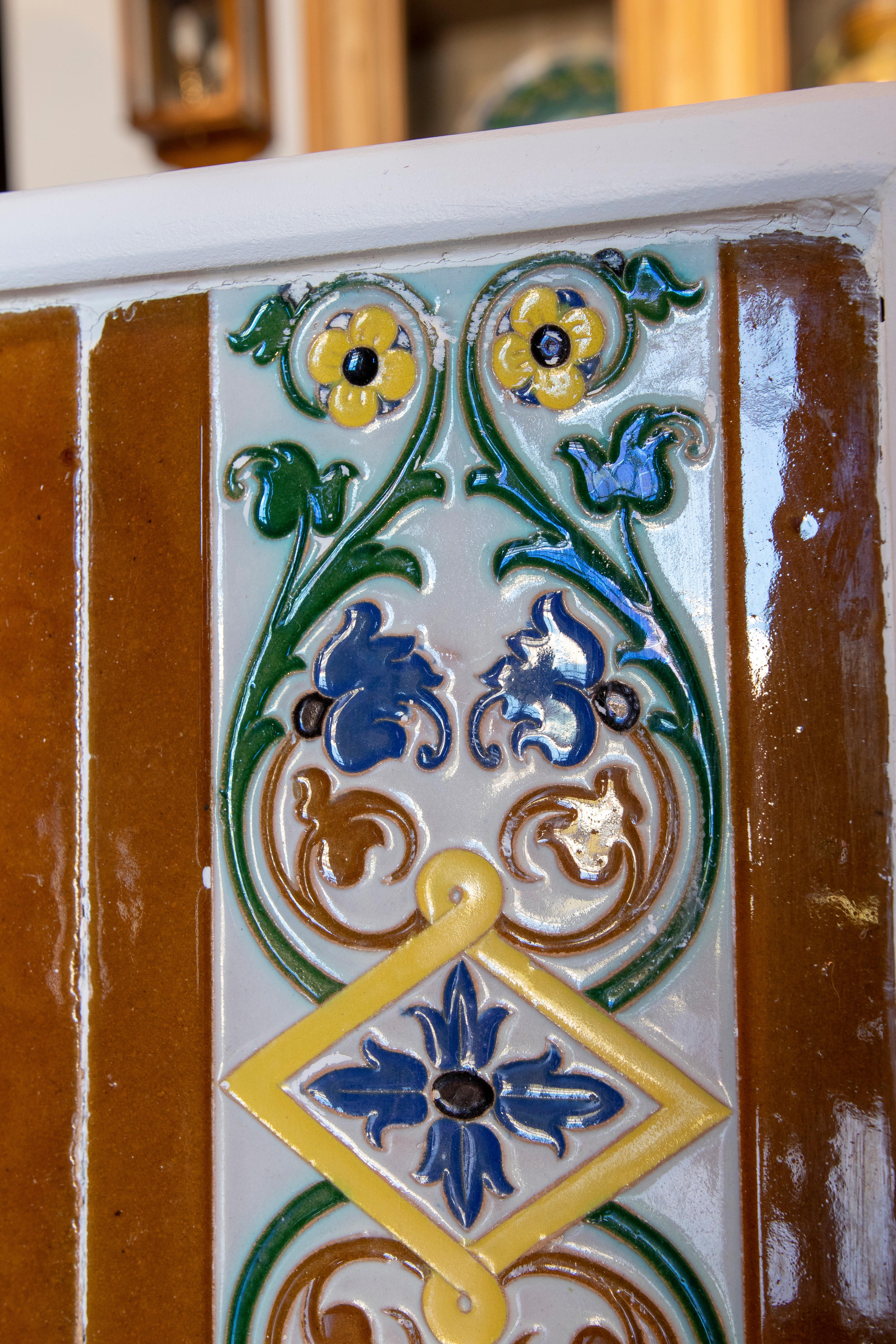 1950s Spanish Decorative Tile Framed in Wood in Different Colours For Sale 2
