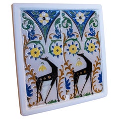 Carreau décoratif espagnol des années 1950 encadré dans du bois de différentes couleurs