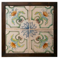 1950s Spanish Decorative Tile Framed in Wood in Different Colours