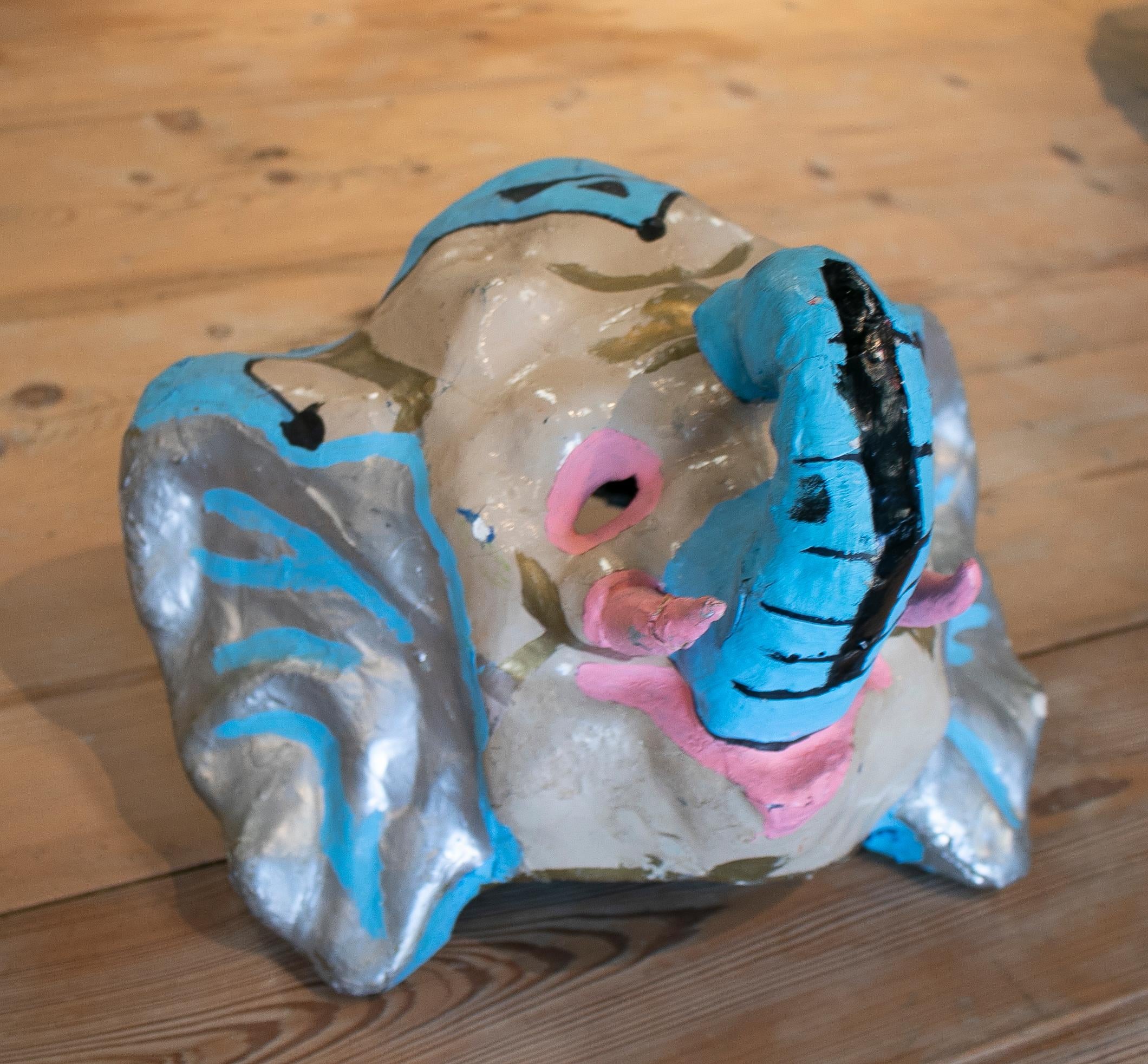 1950s Spanish Elephant Head Hand Painted Papier-mâché Festival Mask In Good Condition For Sale In Marbella, ES