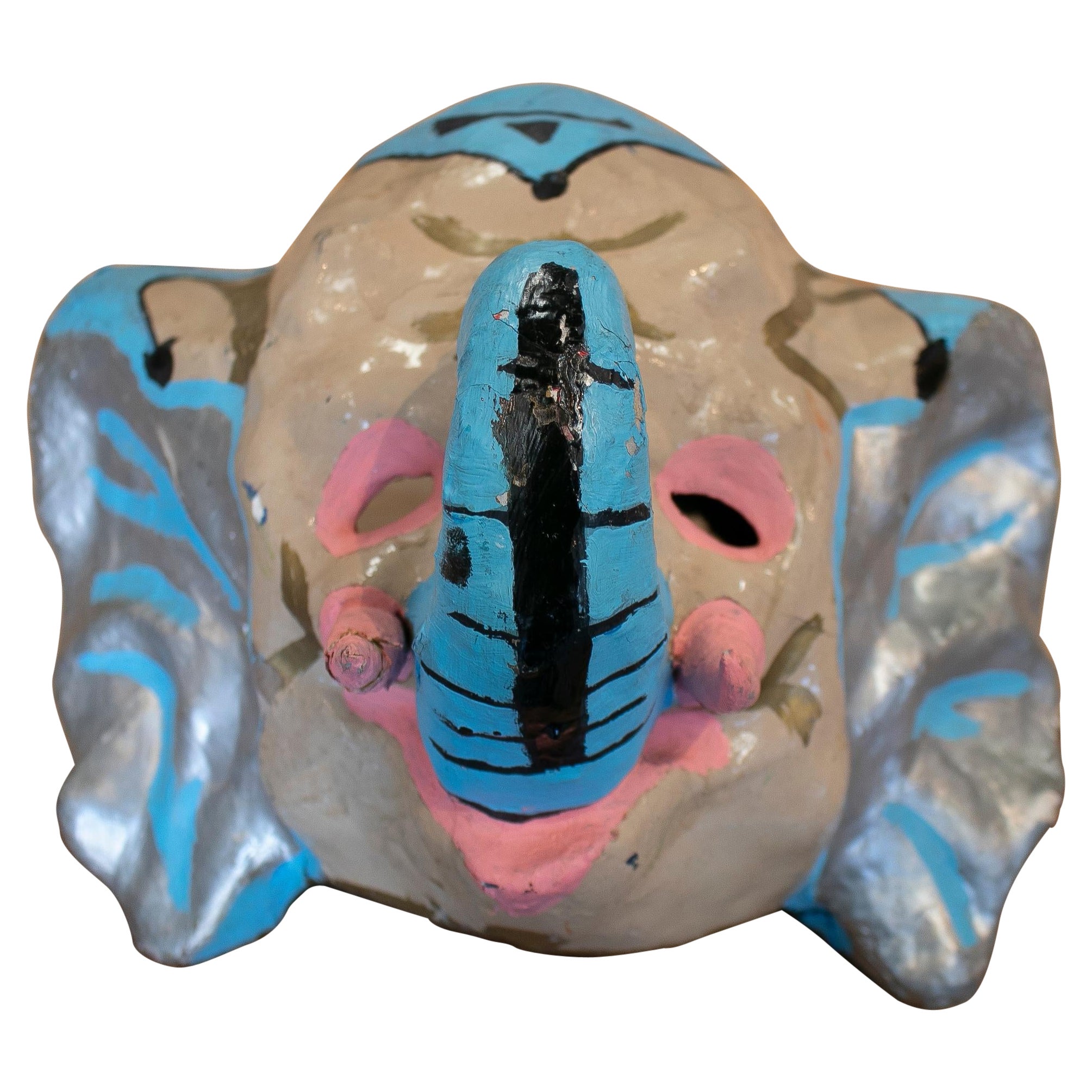 1950s Spanish Elephant Head Hand Painted Papier-mâché Festival Mask