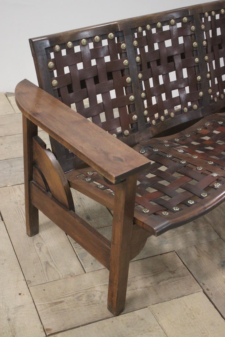 1950s Spanish Folding Bench in Beech and Leather 6