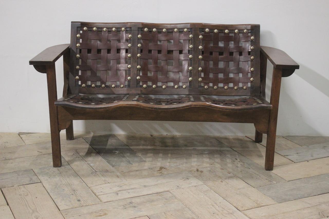 1950s Spanish Folding Bench in Beech and Leather 7