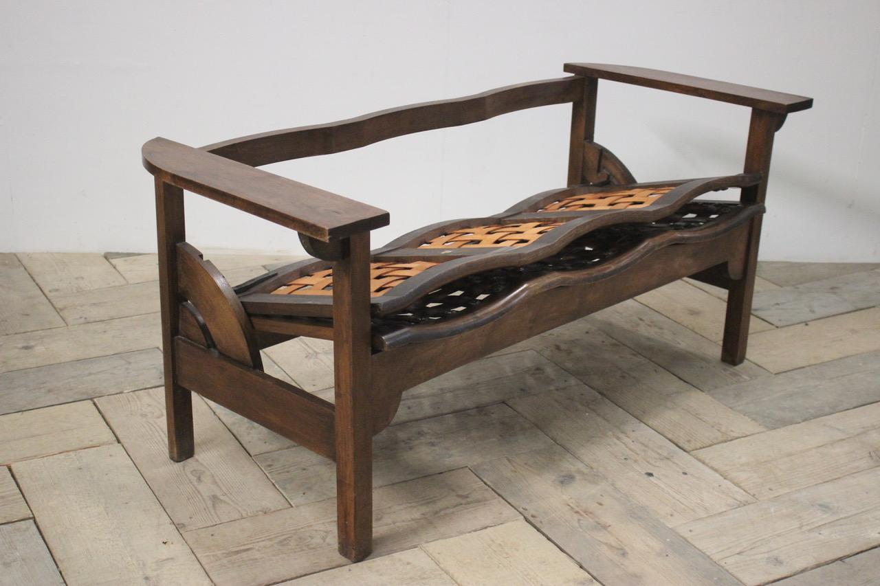 20th Century 1950s Spanish Folding Bench in Beech and Leather