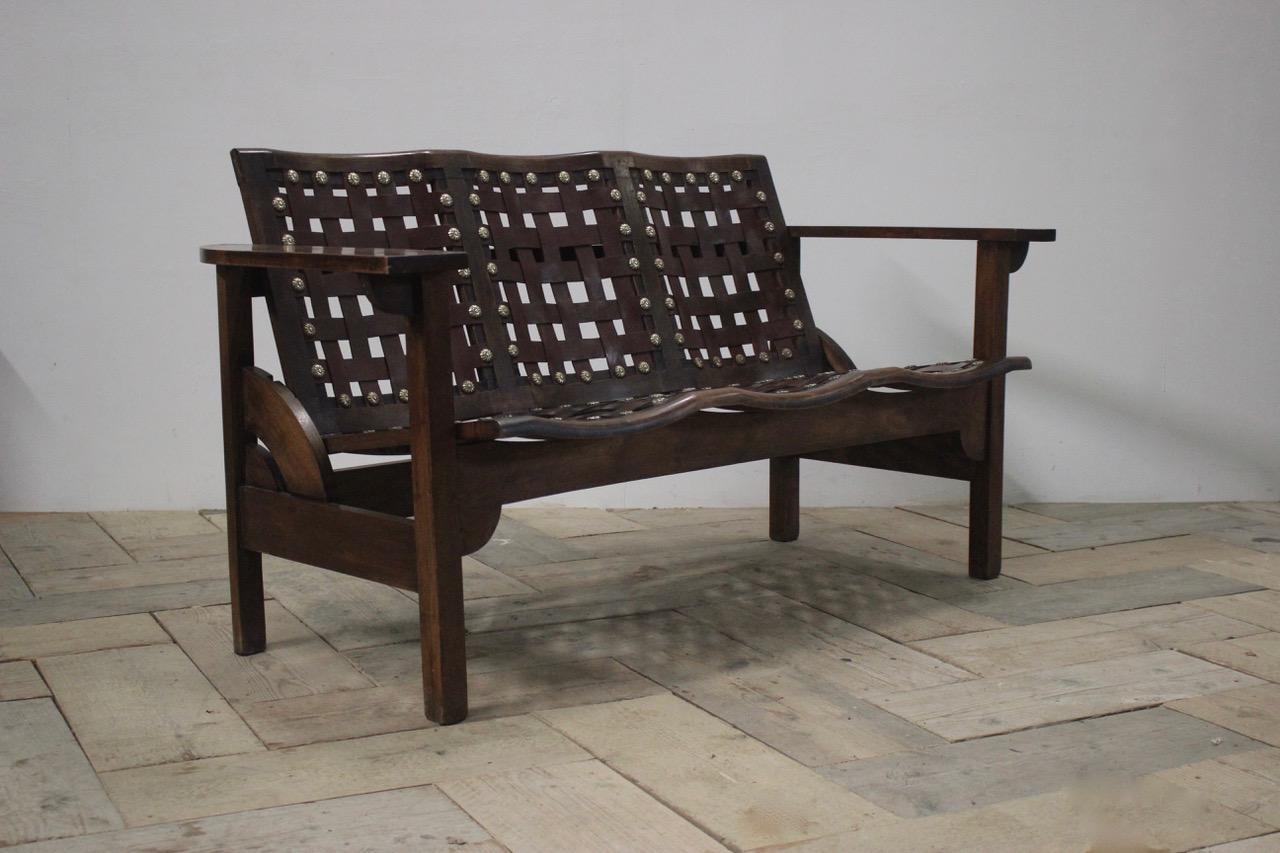 1950s Spanish Folding Bench in Beech and Leather 5