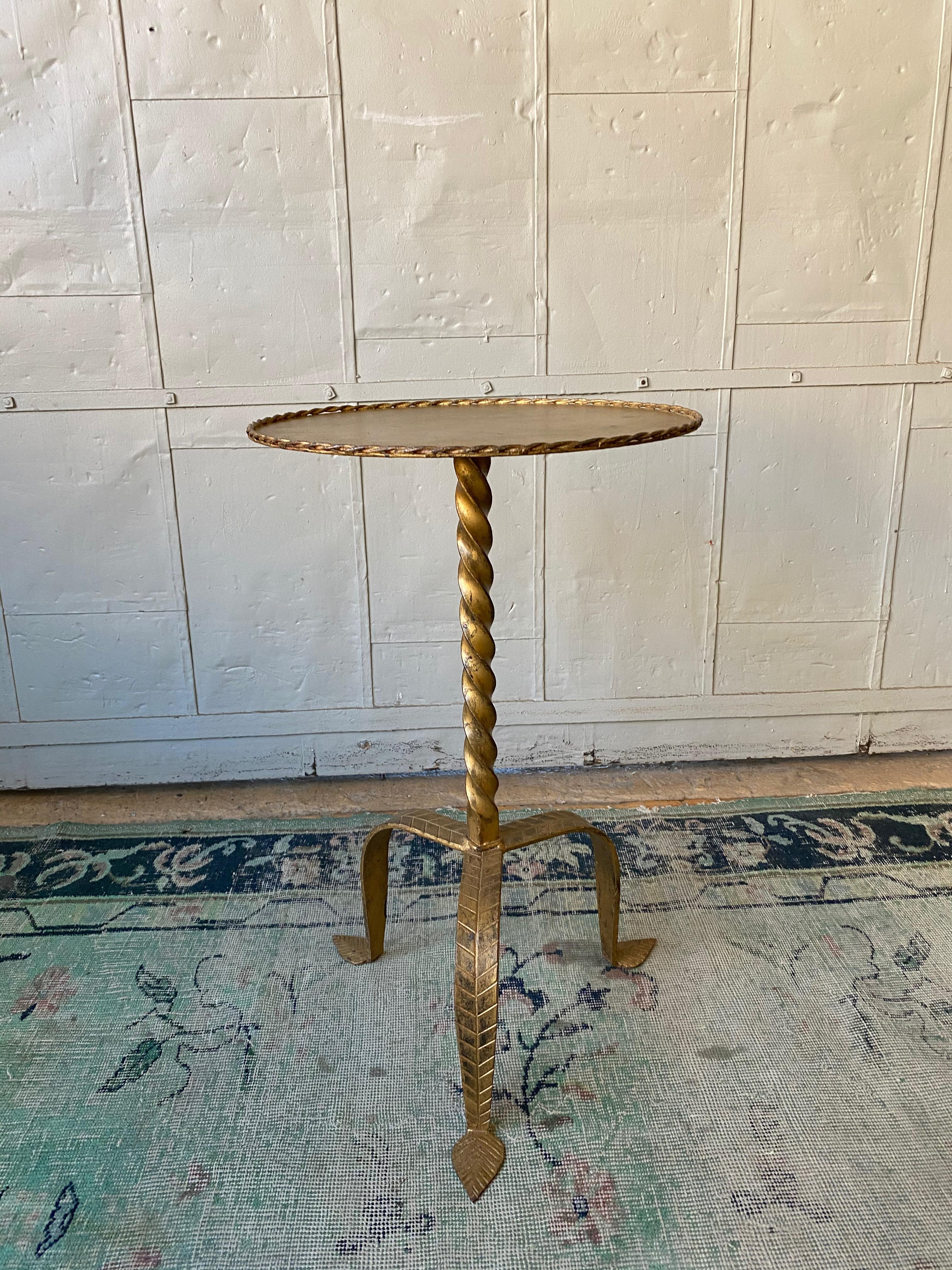 Gilt Metal Martini Table with Twisted Stem 1