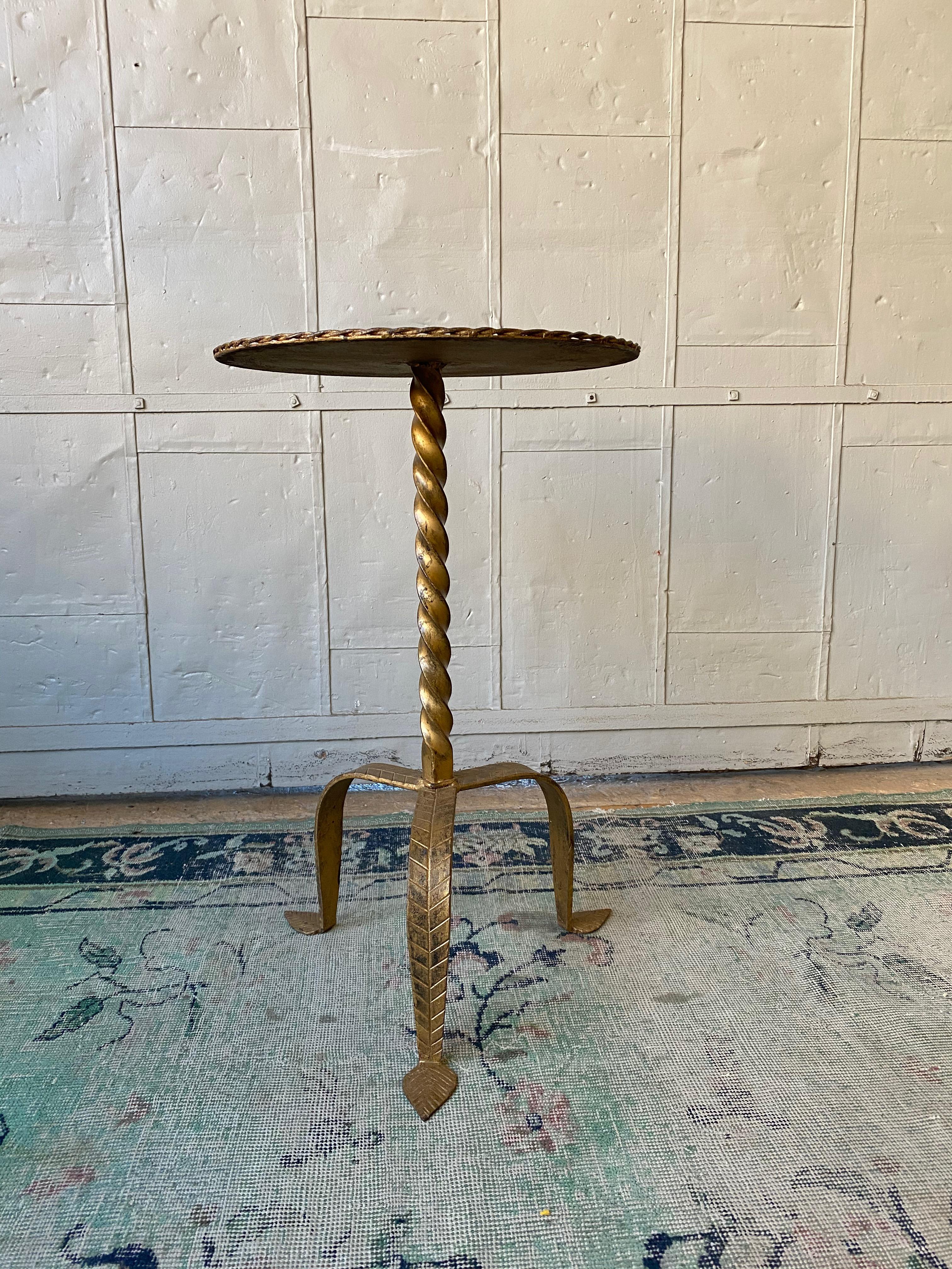 Gilt Metal Martini Table with Twisted Stem 4