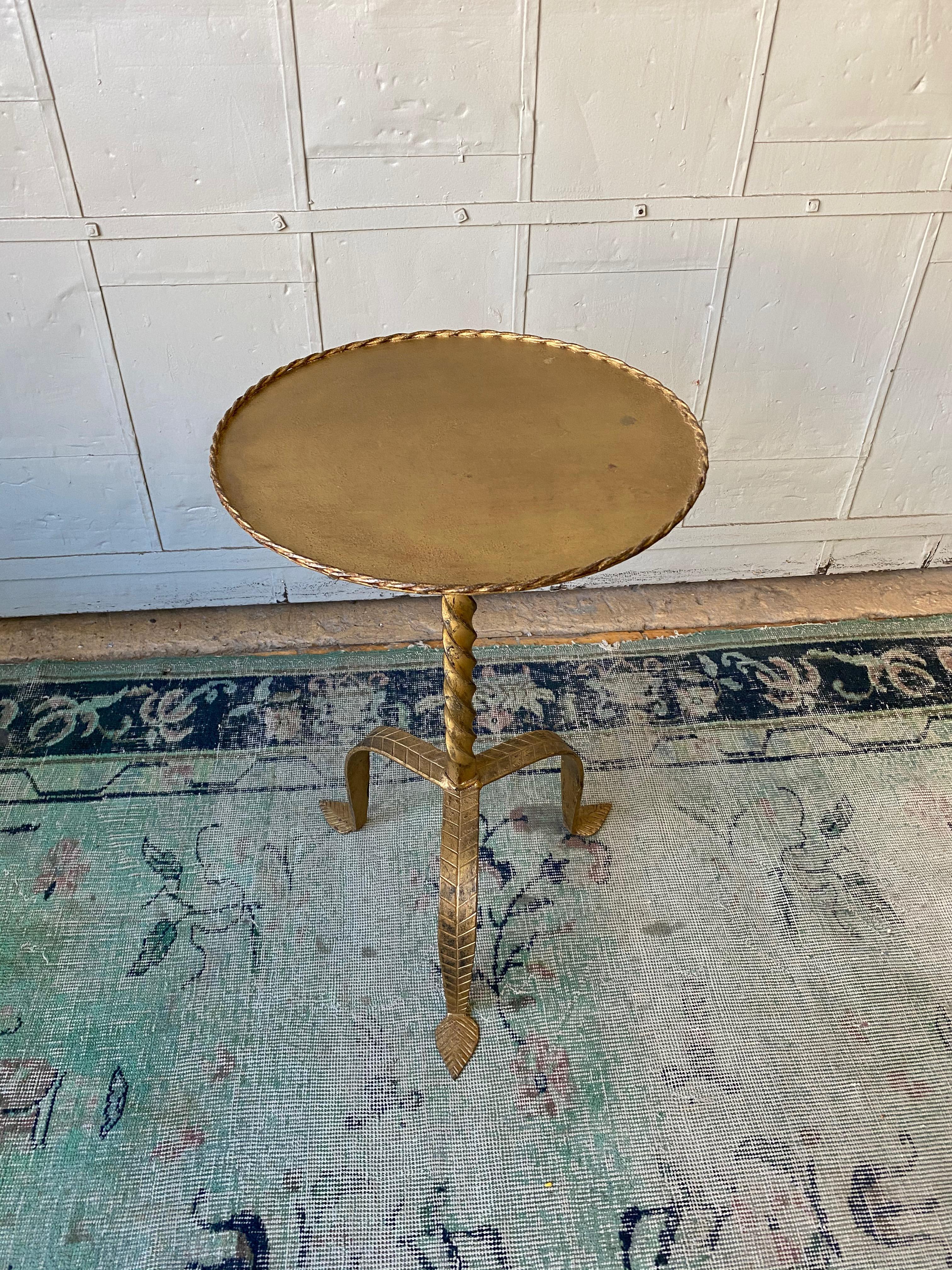 Gilt Metal Martini Table with Twisted Stem 2