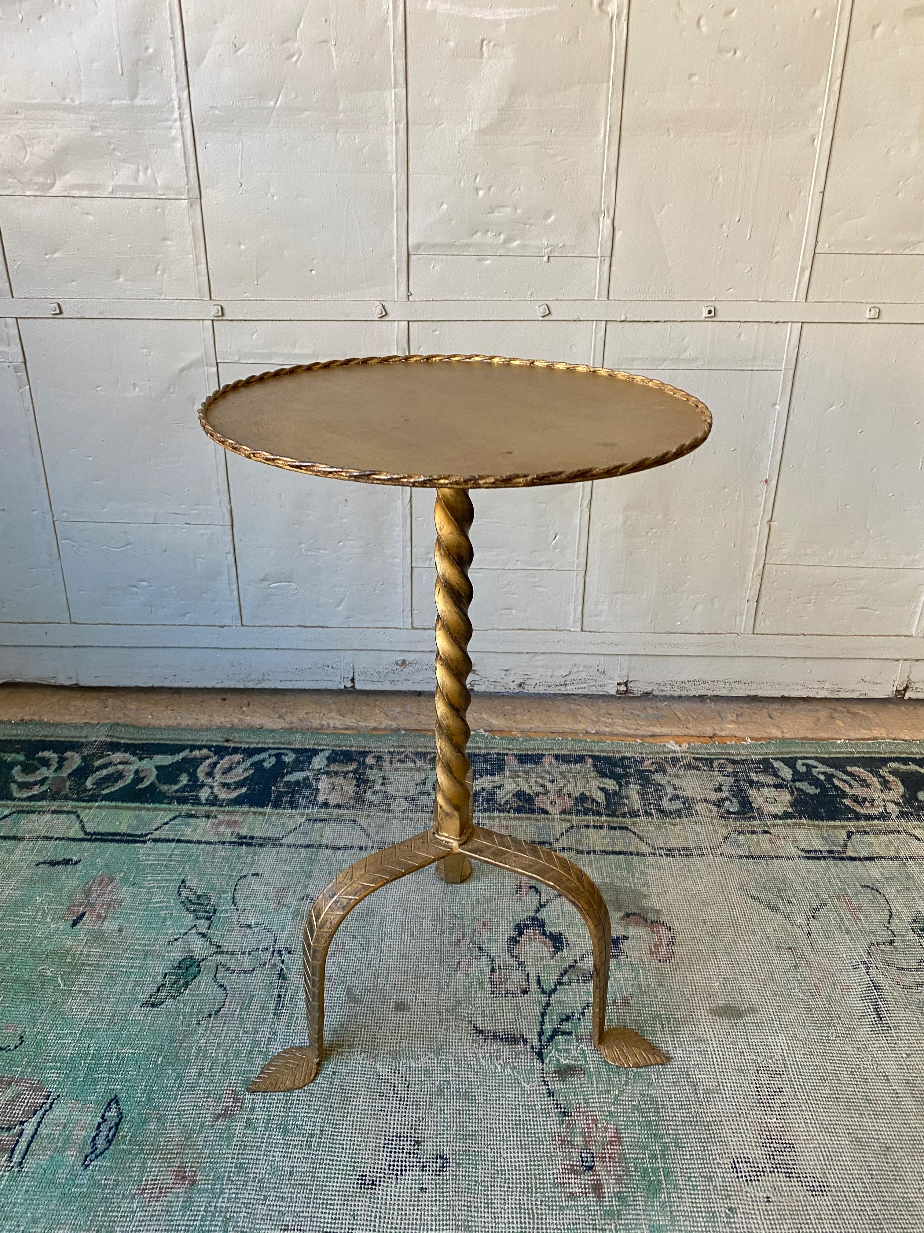 Neoclassical Gilt Metal Martini Table with Twisted Stem