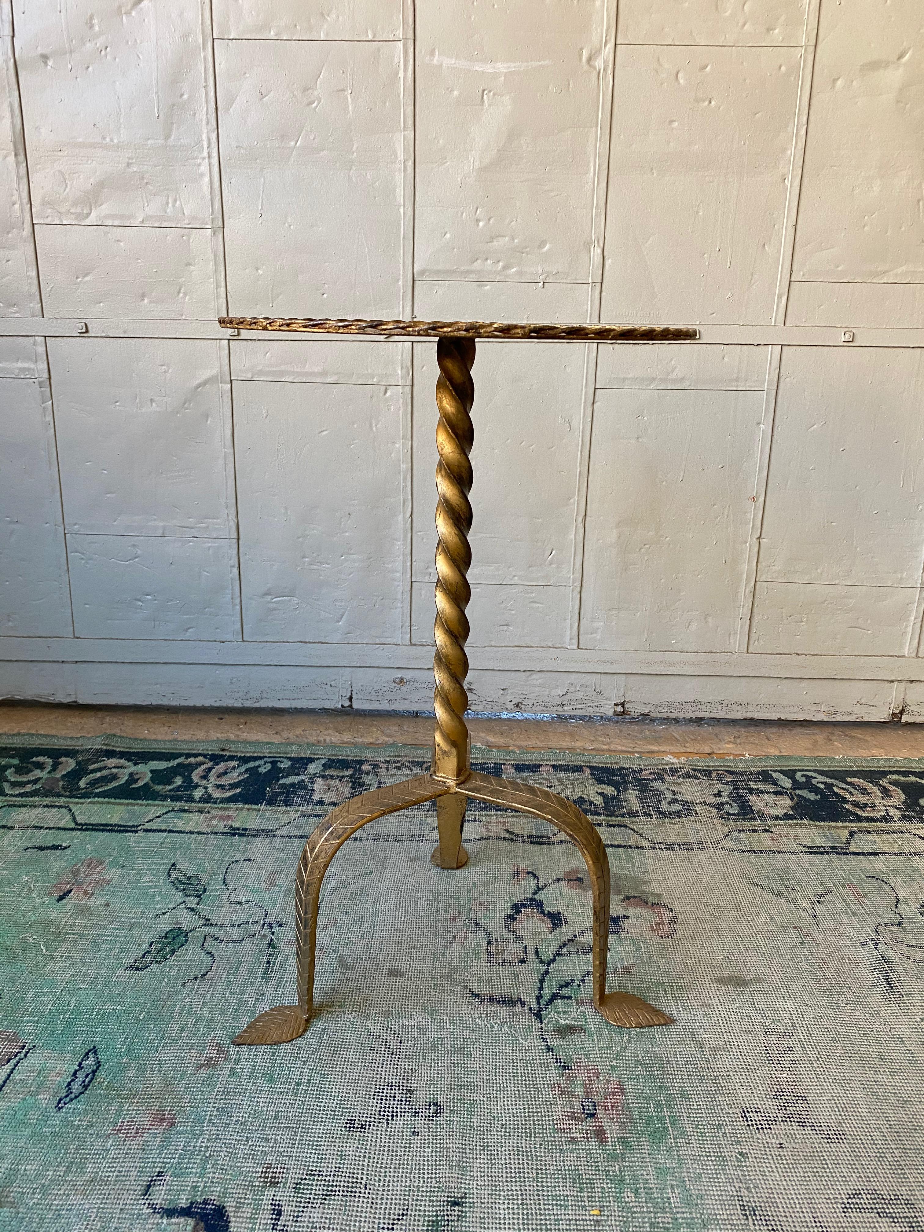 Gilt Metal Martini Table with Twisted Stem 8